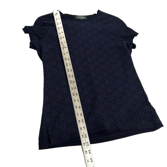 Ralph Lauren Womens Top Sz PM Lace Front Navy Classic Workwear Casual Preppy - Picture 4 of 8